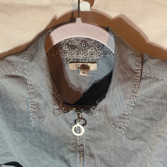 46-6 CROFT & BARROW white blue striped long sleeve half zip pull over top L - Picture 2 of 9